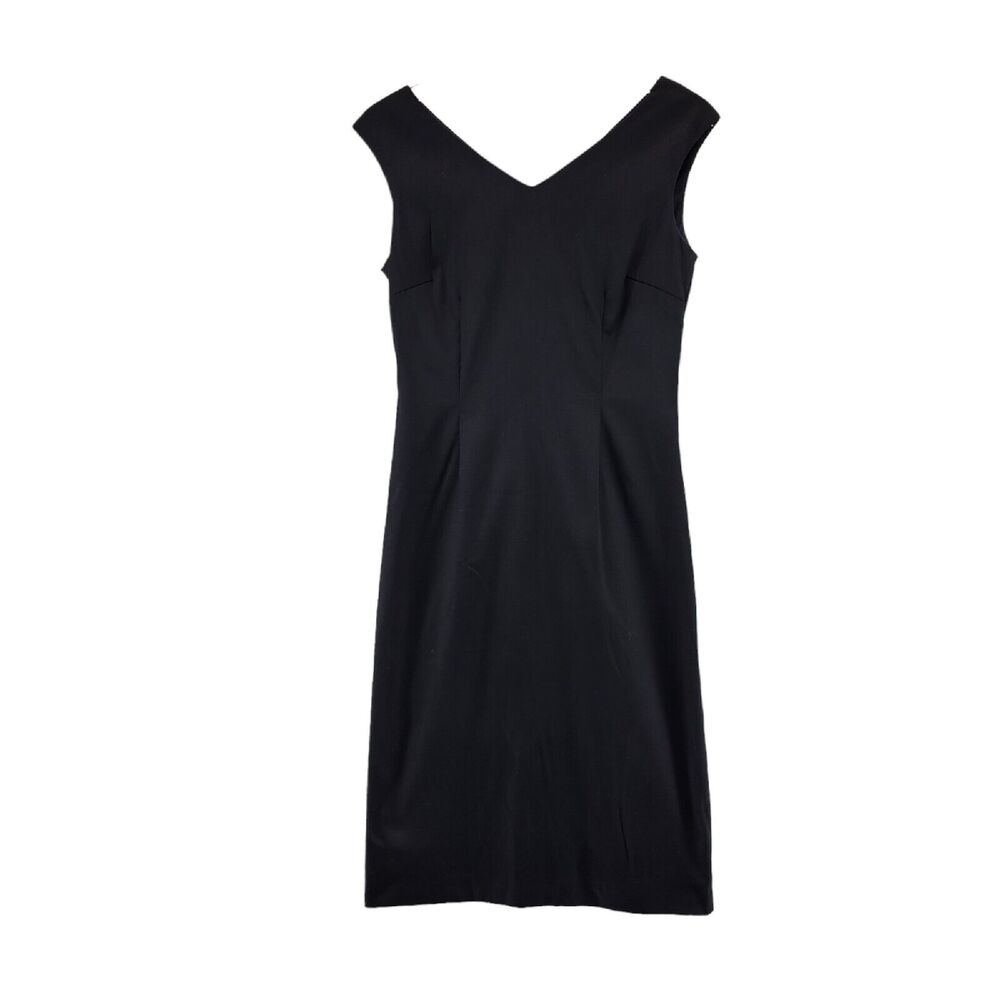 L.K. Bennett Shift Dress Sleeveless Black Sateen Size 44‎ LBD